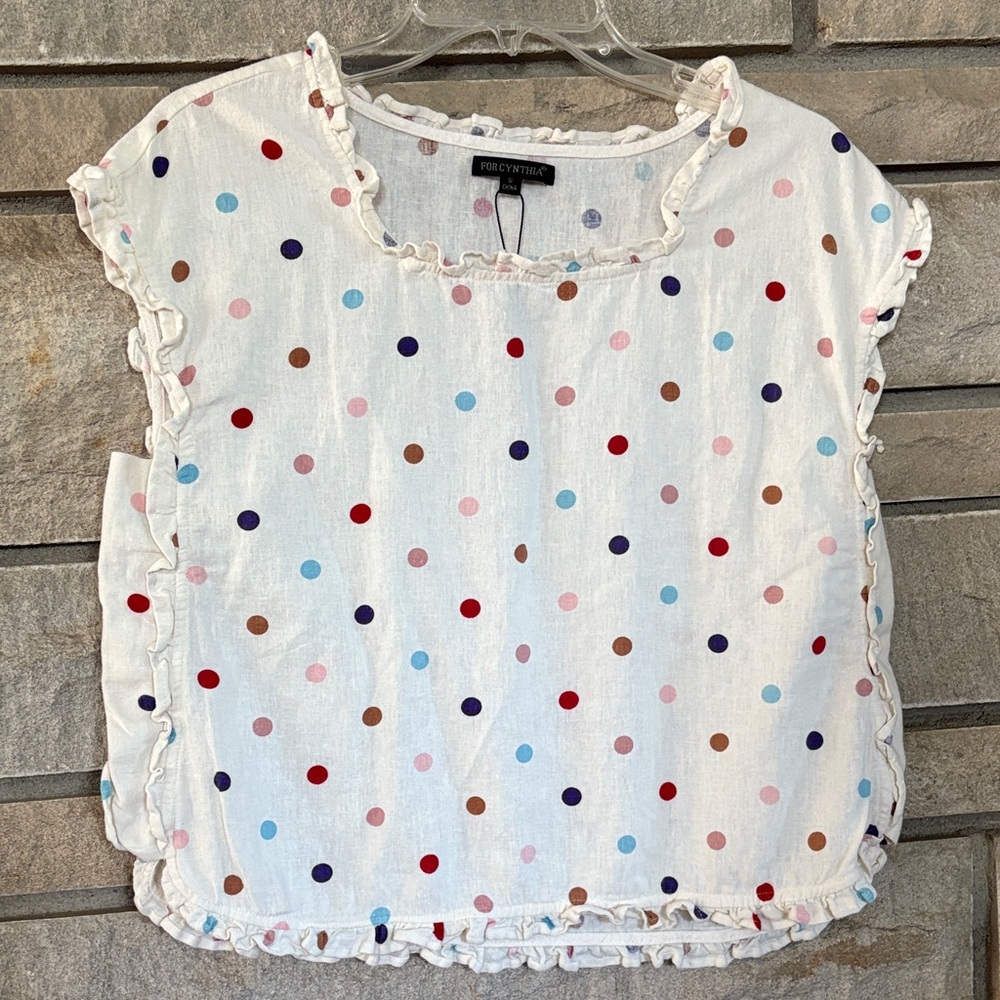 For Cynthia Multicolor Polka Dot Ruffle Top